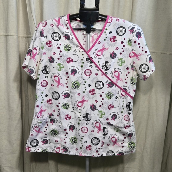 Breast Cancer Awareness Scrub‎ Top womens size M Medium October Pink Ribbon Hope - Picture 2 of 7